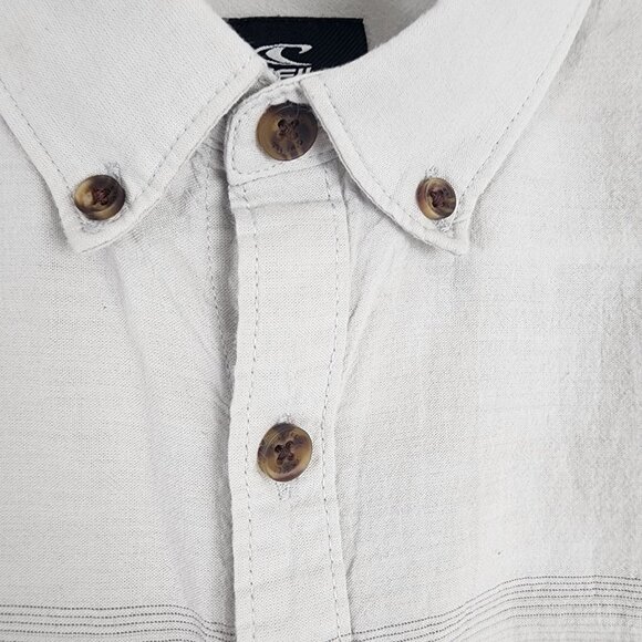 ONeill Mens XL Standard Fit Light Grey Striped Short Sleeve Button-Up Shirt - Picture 7 of 13